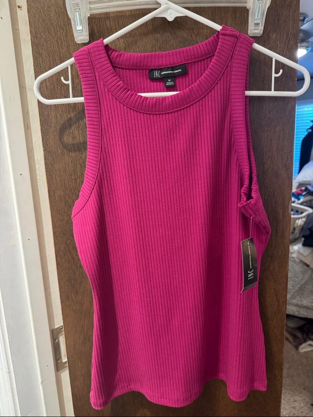 INC International Concepts Ribbed Magenta Crewneck Tank